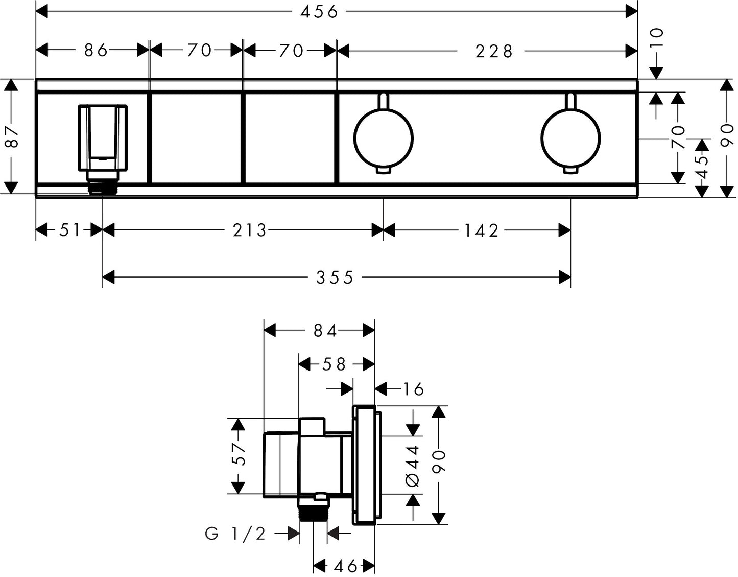 RainSelect Thermostat for concealed installation for 2 functions with integrated shower holder