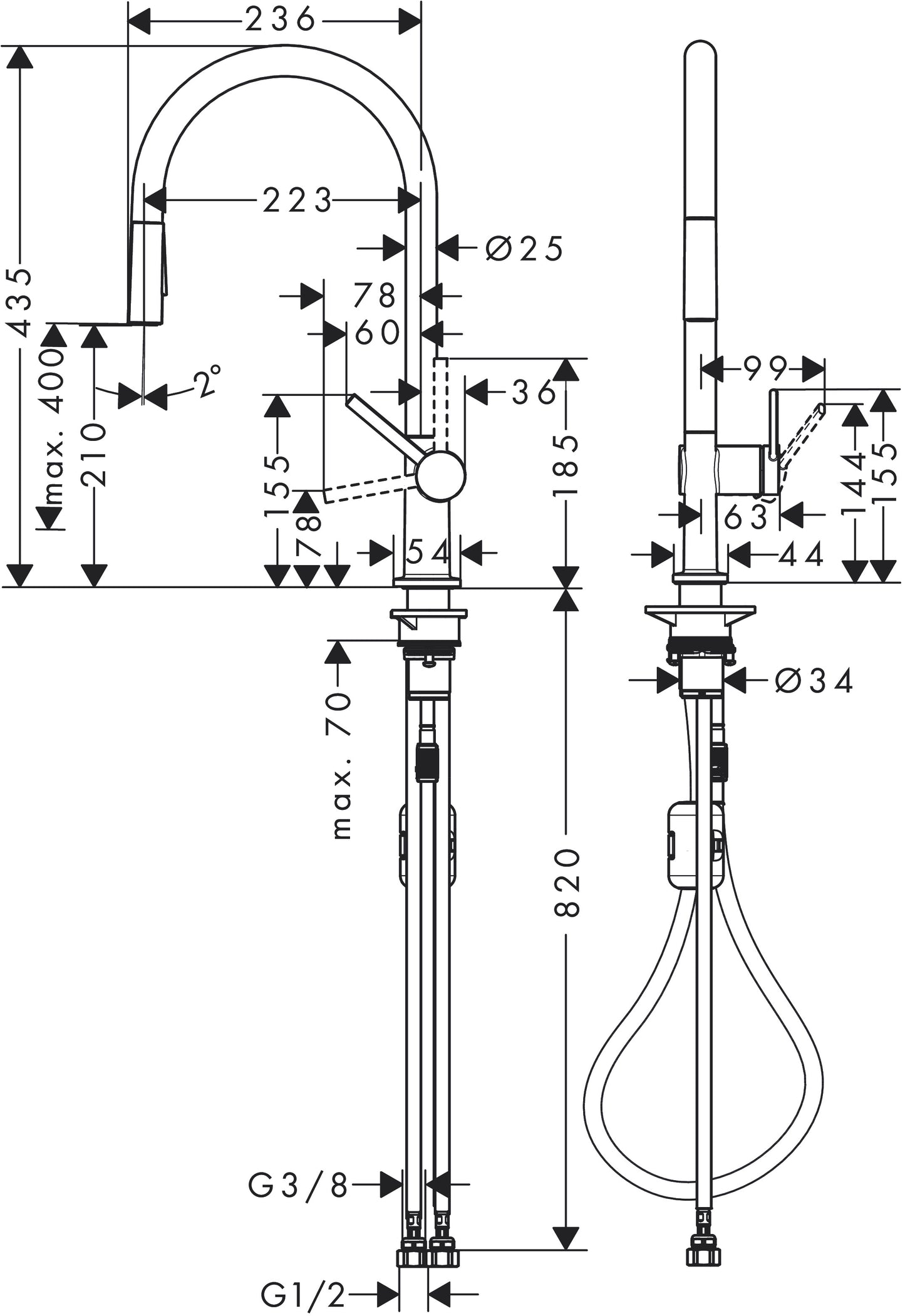 Talis M54 Single lever kitchen mixer 210, pull-out spray, 2jet