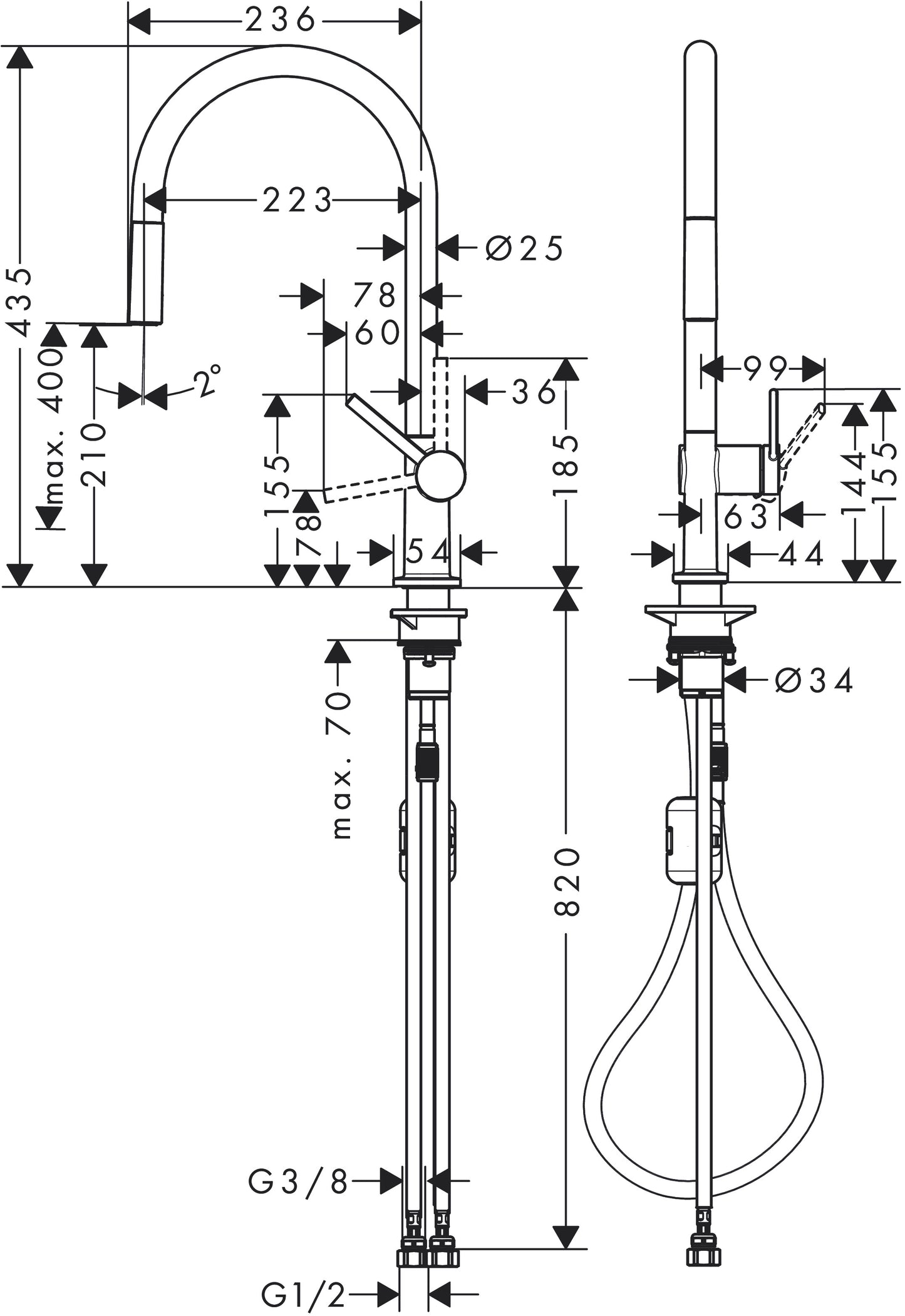 Talis M54 Single lever kitchen mixer 210, pull-out spout, 1jet