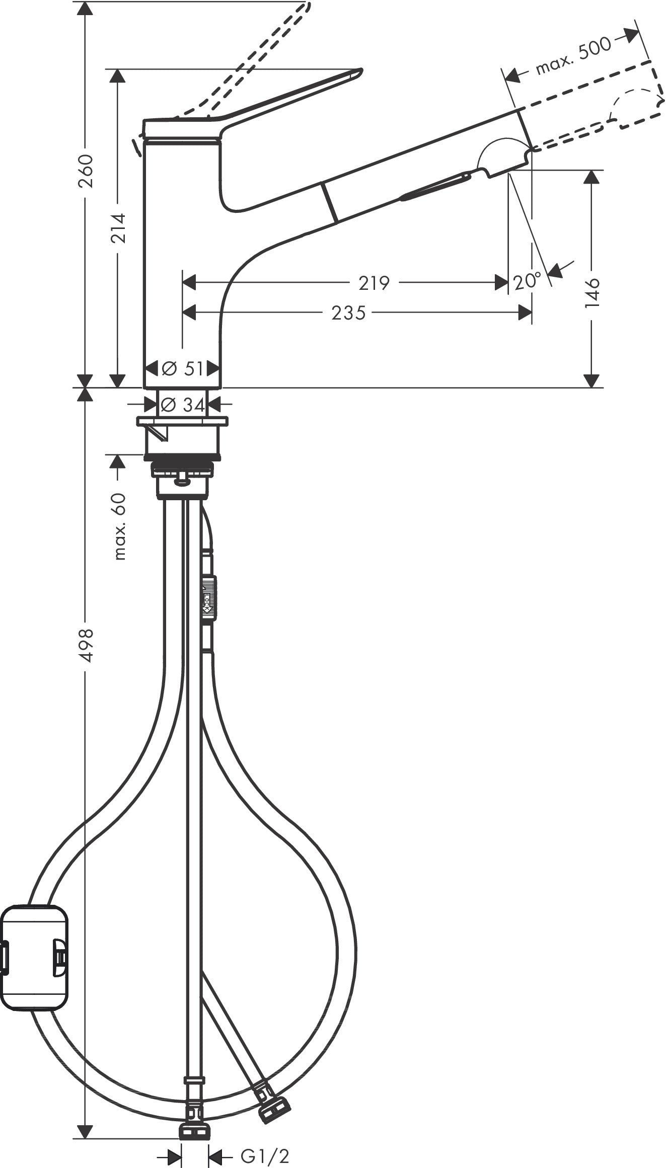 Zesis M33 Single lever kitchen mixer 150, pull-out spray, 2jet