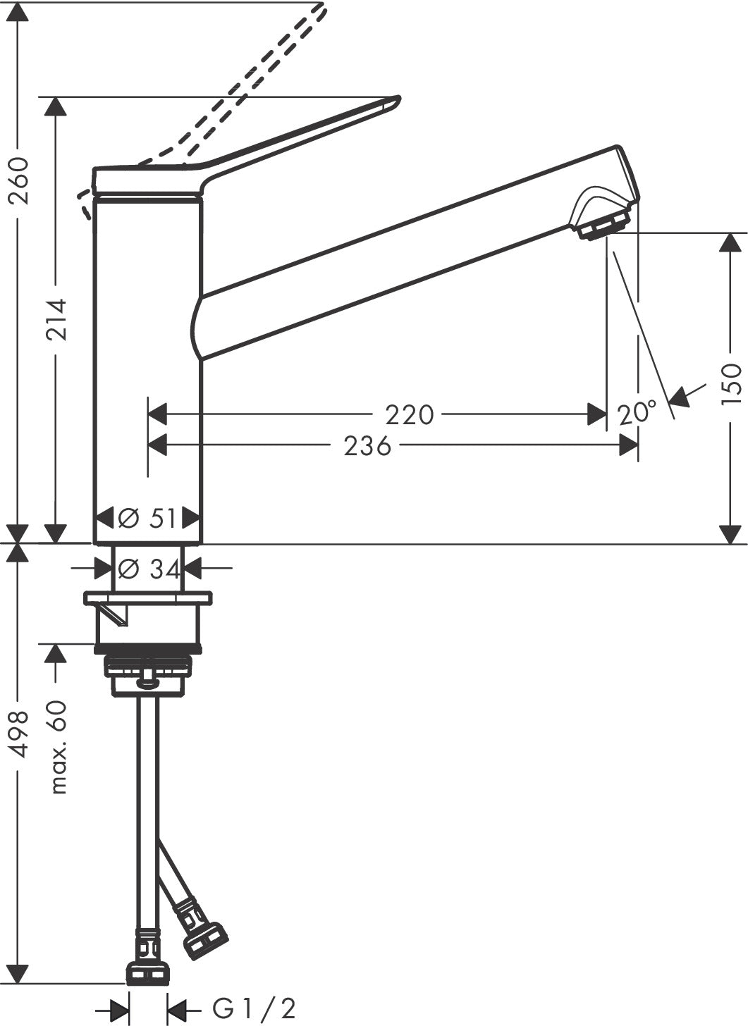 Zesis M33 Single lever kitchen mixer 150, 1jet