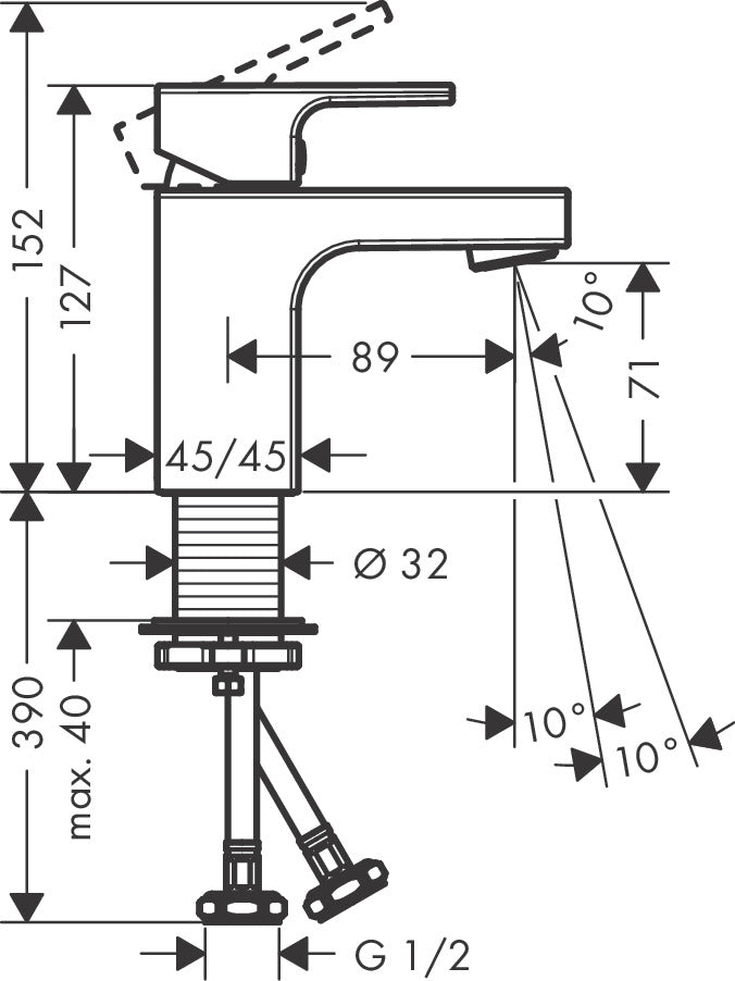 Vernis Shape Single lever basin mixer 70 without waste set