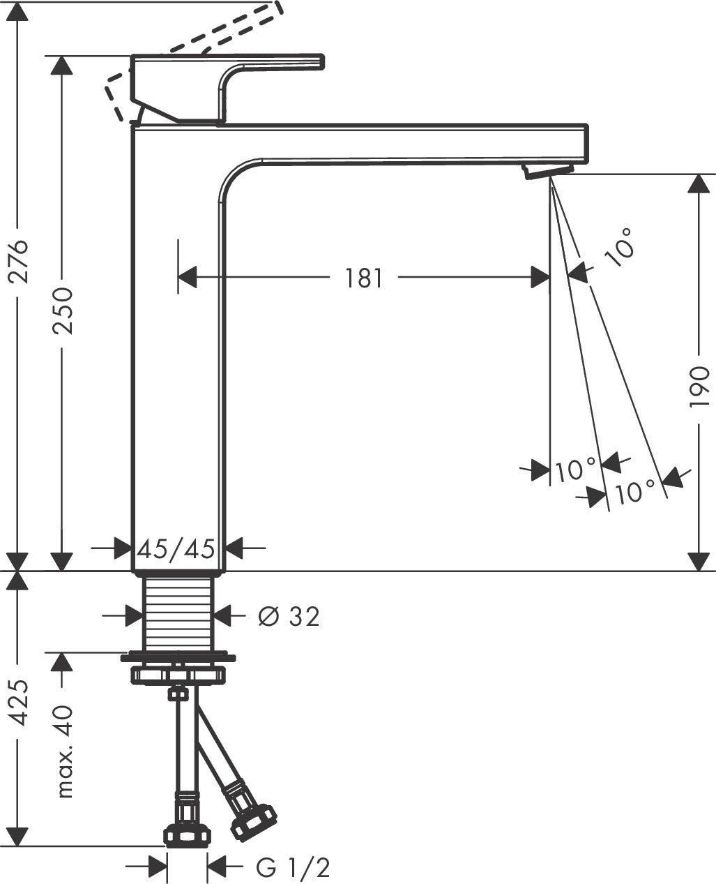 Vernis Shape Single lever basin mixer 190 without waste set